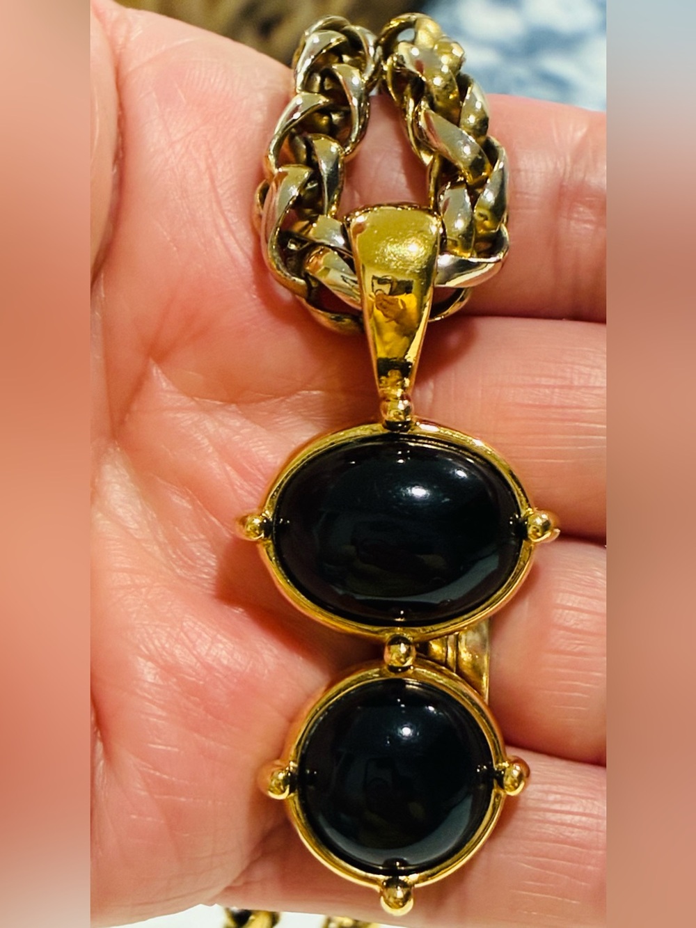 Monet Gold-Tone Necklace with Deep Black Cabochons